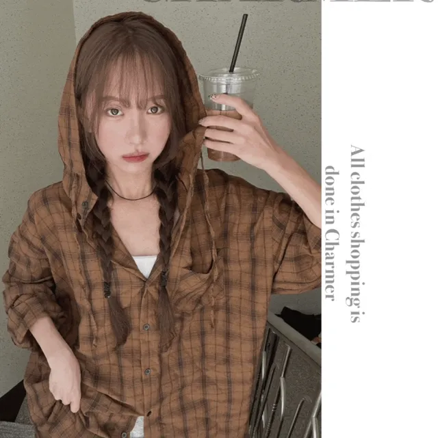 [실물갑!]웜 오버 체크 후드 셔츠