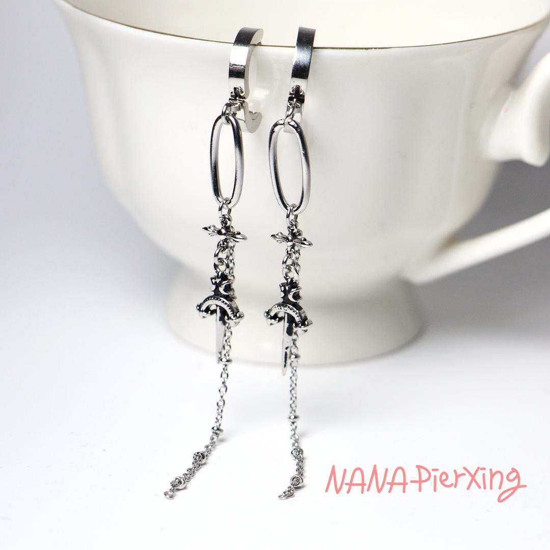 [나나제작] 체인 시그니쳐 드롭 원터치 링귀걸이