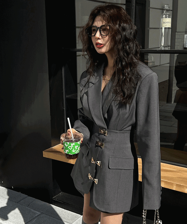 실버여신 버클 루즈핏 투피스 세트 루즈핏 자켓 + 버클 스커트 세미정장룩 봄 여름 결혼식 하객룩 하이틴룩 데이트룩