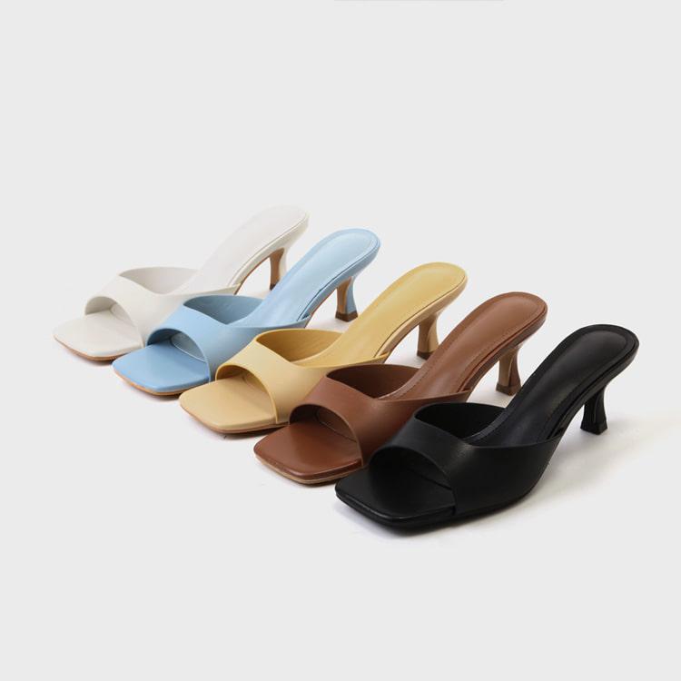 소아르 천연가죽 스퀘어 뮬슬리퍼 6cm