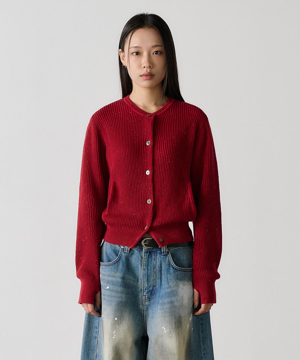 [25S/S] nep yarn crewneck cardigan (red)