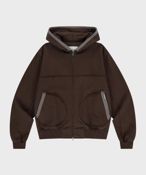 CUT-OFF HOODIE ZIP-UP BROWN