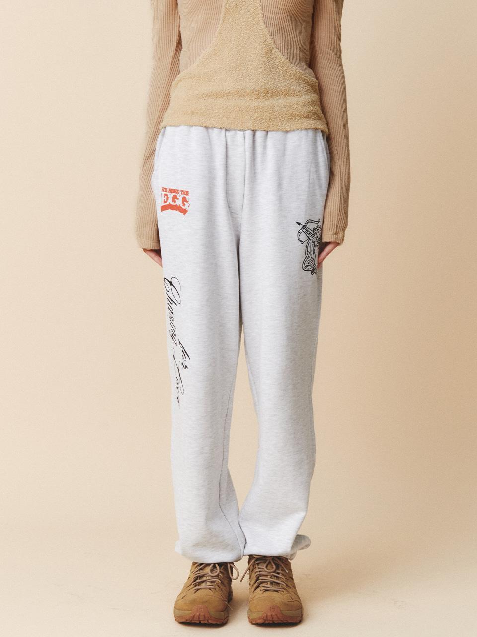 Chasing Love Sweat Pants UNISEX Melange White