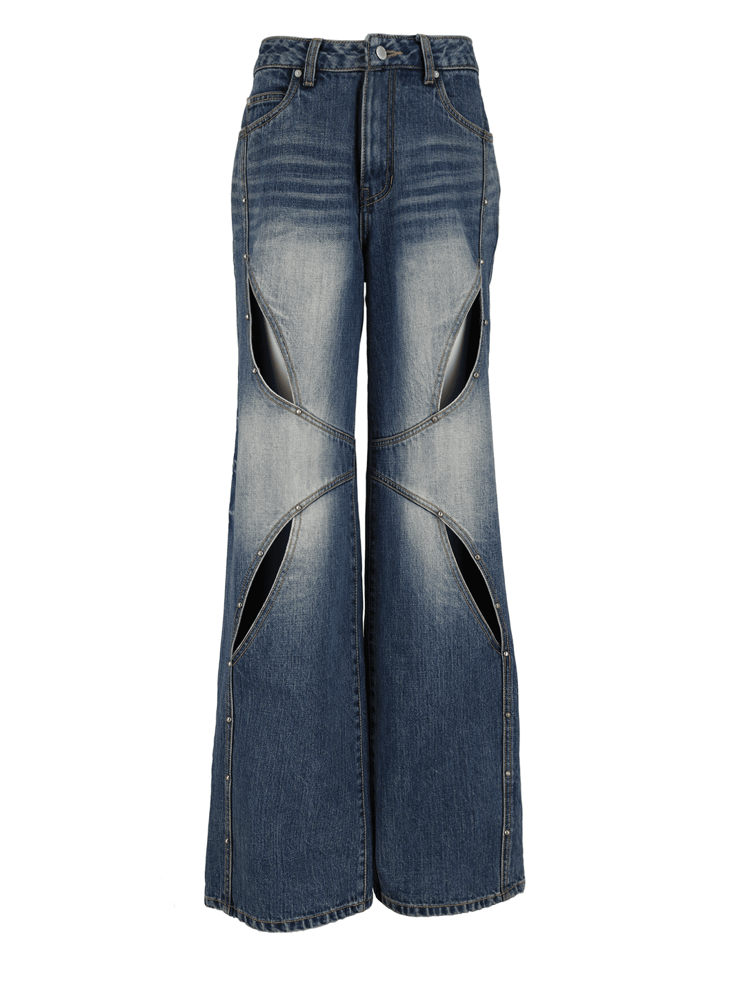 Stud Cat Eye Cut out denim pants