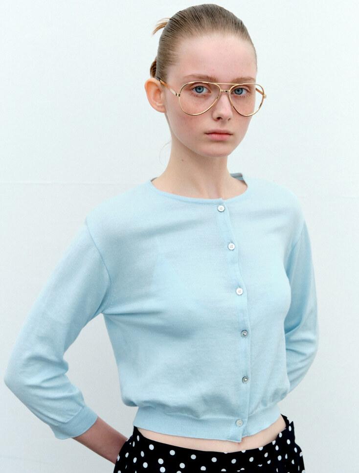 Kaia Cotton Cropped Knit (Baby Blue)