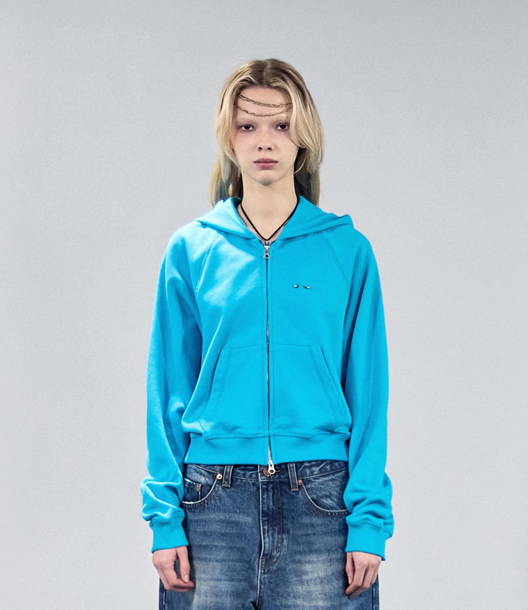 DUAL EYE PIERCING HOODIE ZIP-UP (AQUA BLUE)