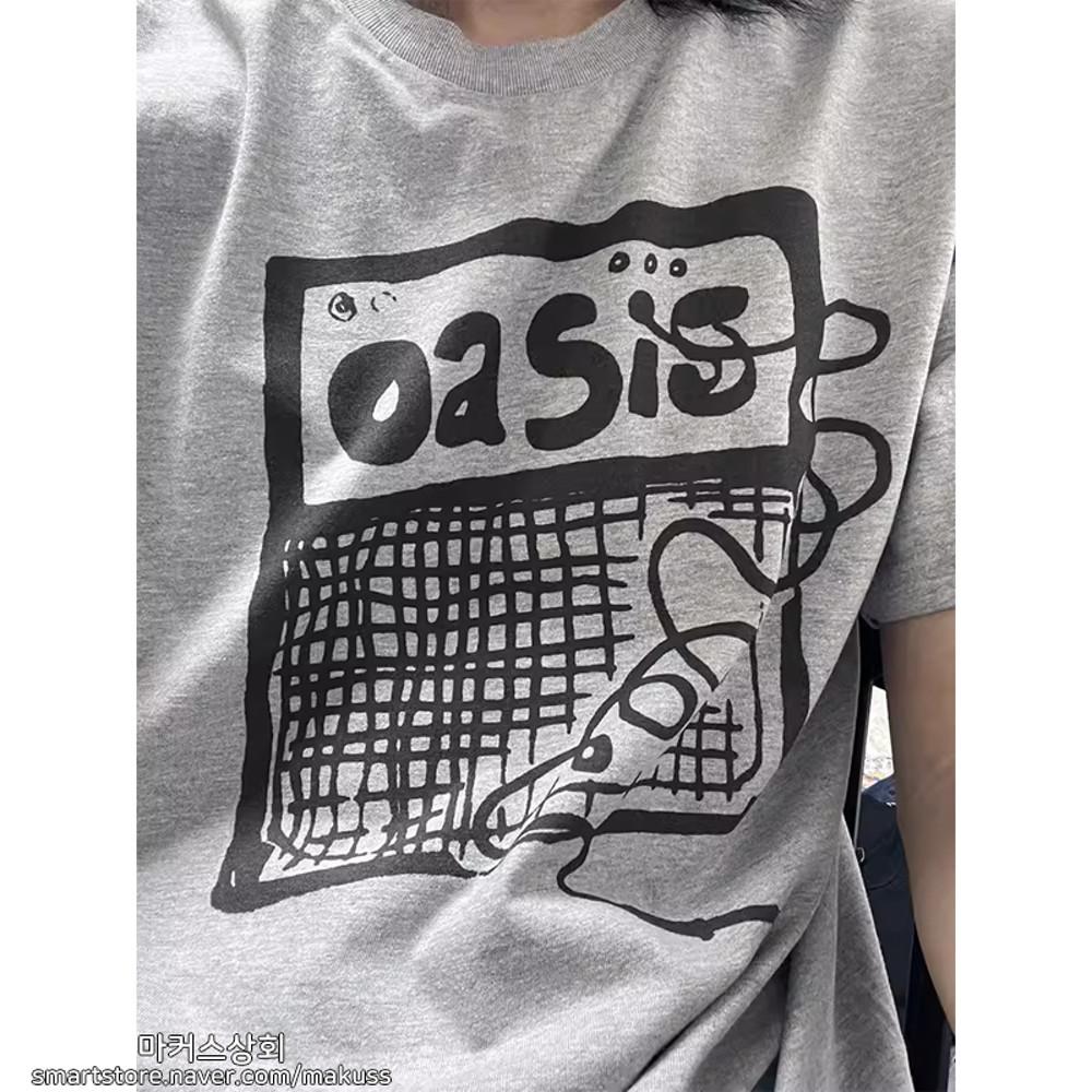 오아시스 OASIS 카툰풍 일러스트 티셔츠 반팔티 여름 면티 라운드넥 순면