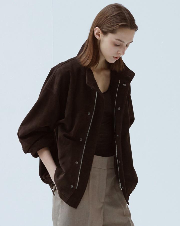 Italian suede High-neck overfit Jumper_Deep brown