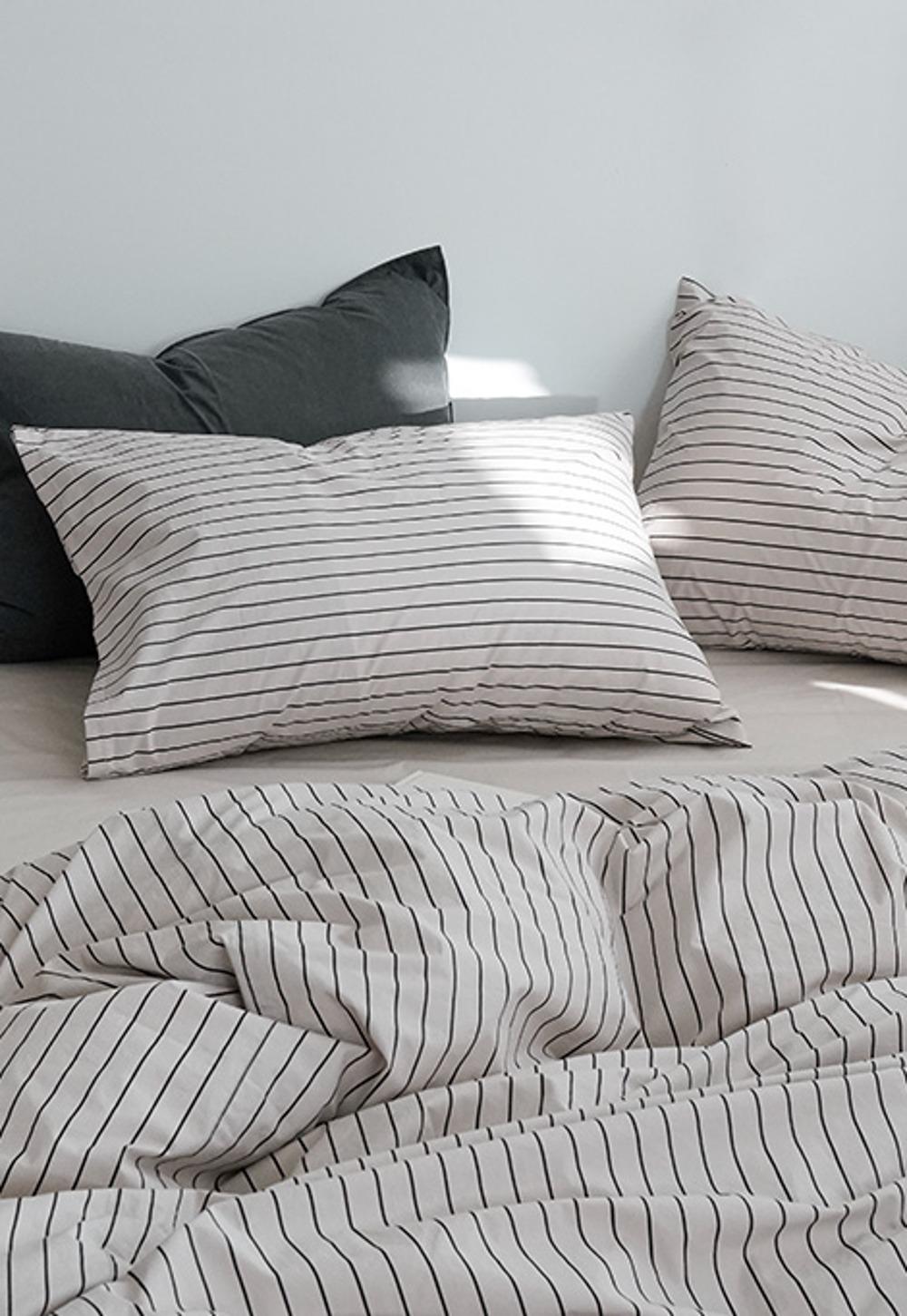 베이지블랙 고밀도 코튼 스트라이프 베딩세트 SS/Q