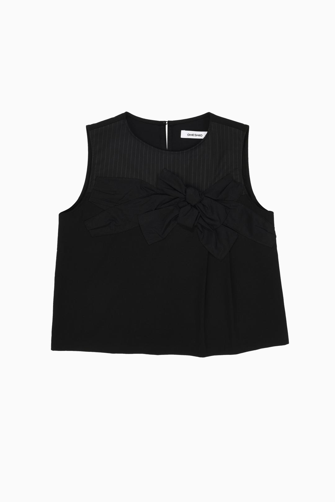 RIBBON COLORED BLOUSE, BLACK