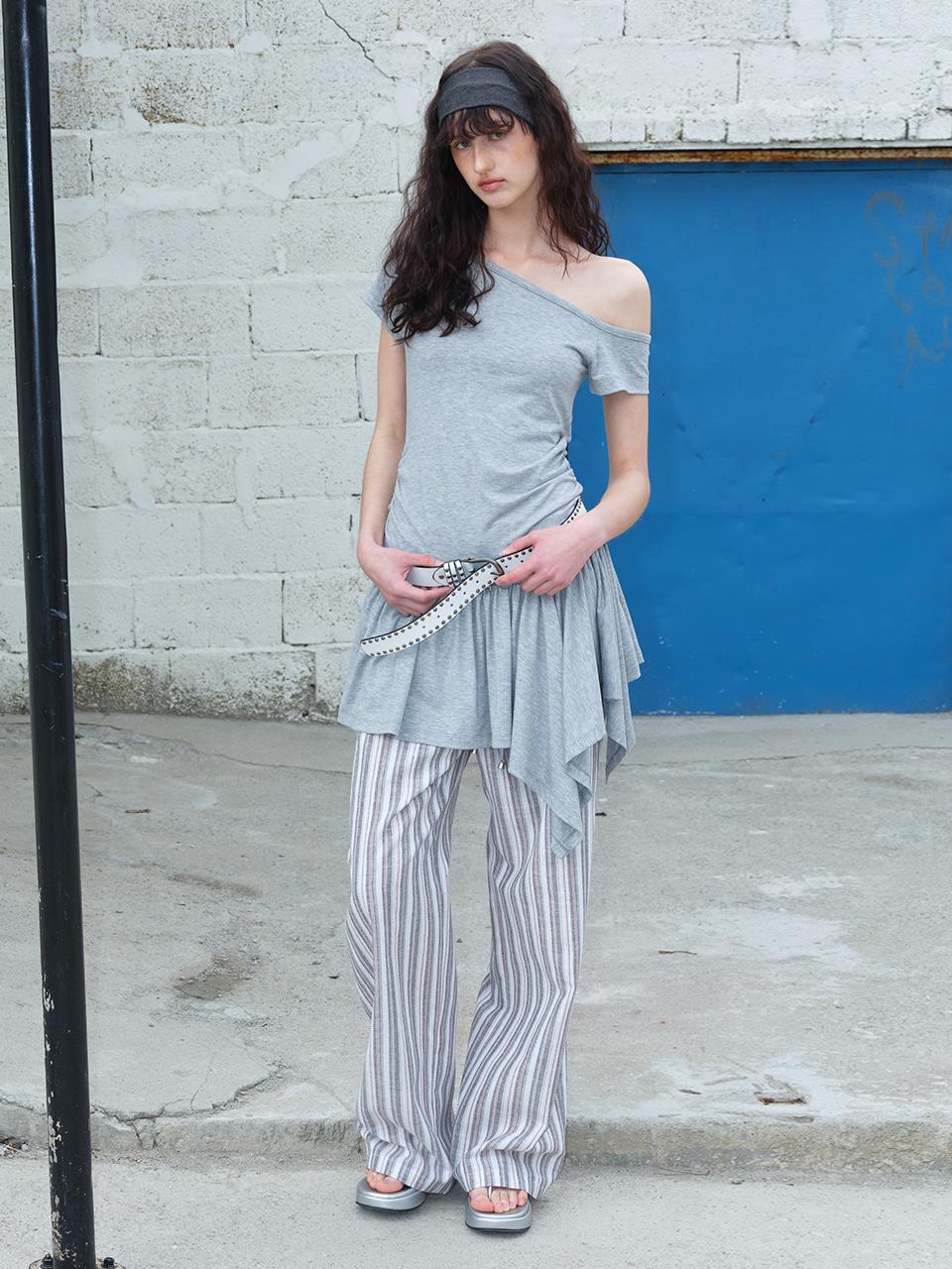 Stripe Banding Pants, Pink Grey