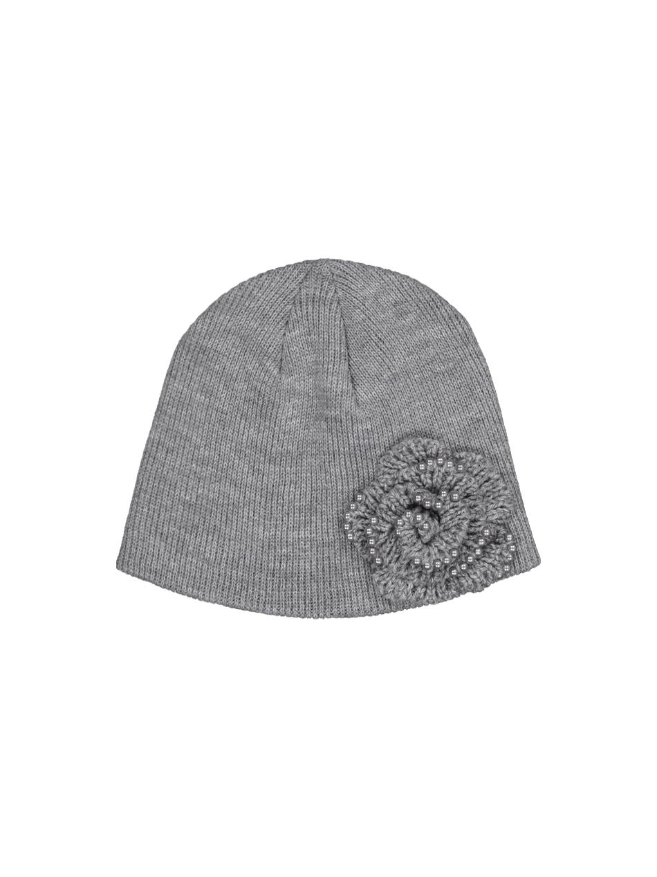 PEARL CORSAGE BEANIE / MELANGE GREY