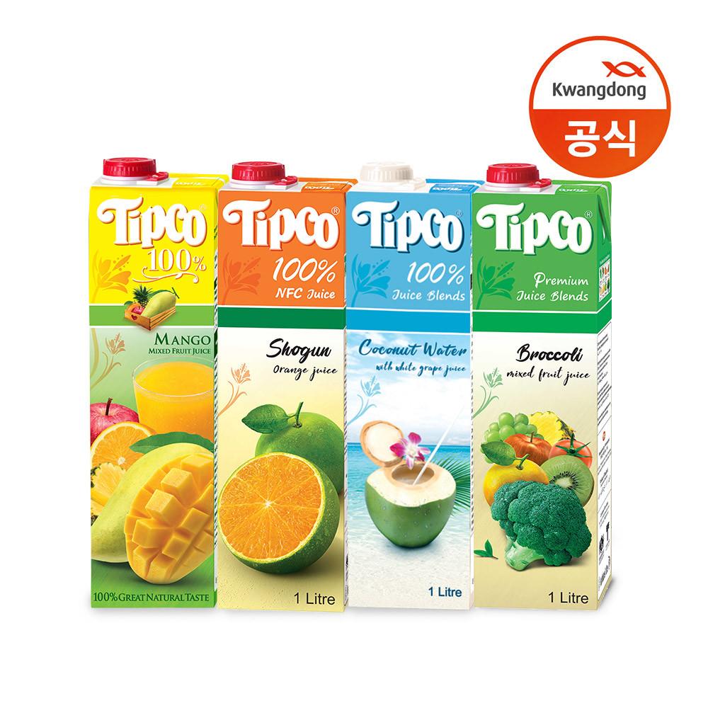 (광동 제약) 팁코 TIPCO 주스 1L 4종 오렌지 브로콜리혼합 코코넛워터 망고 과일주스