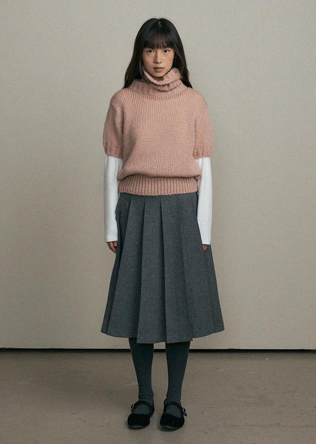 wool pintuck skirt-gray