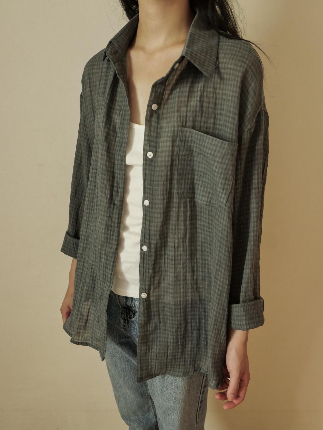 muted check shirt top