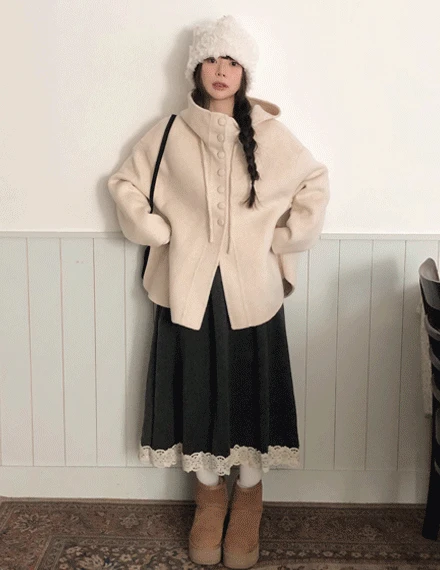 [러블리🩶/루즈핏] 폴더렌 하이넥 스트랩 후드 하프 코트