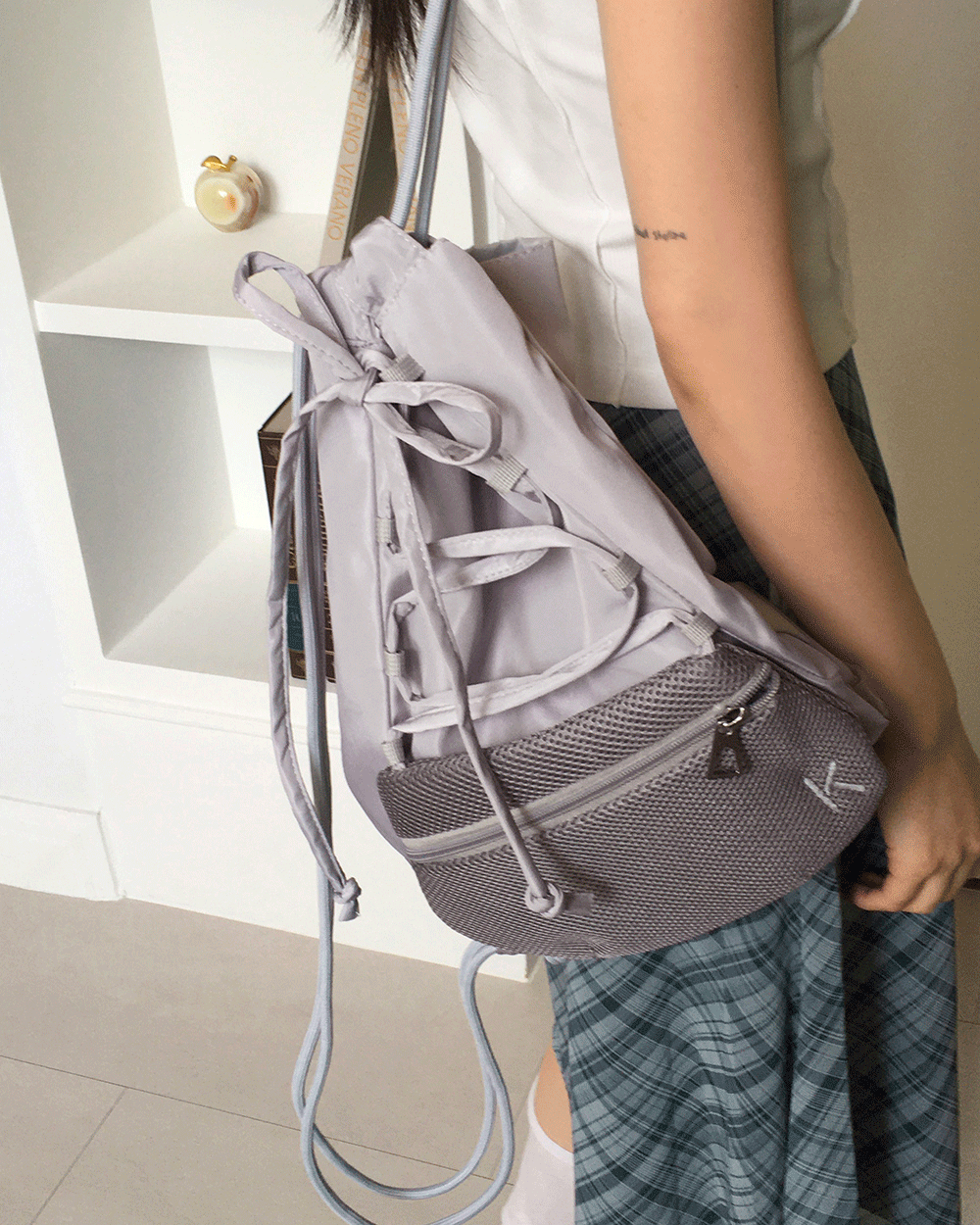 야르 나일론 발레코어 스트랩 메쉬 포켓 스트링 백팩