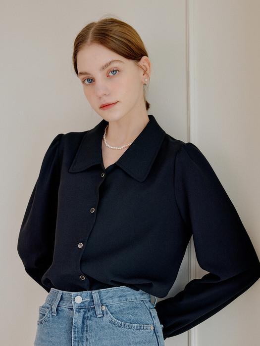 ROUND SHIRRING SHIRT_BLACK