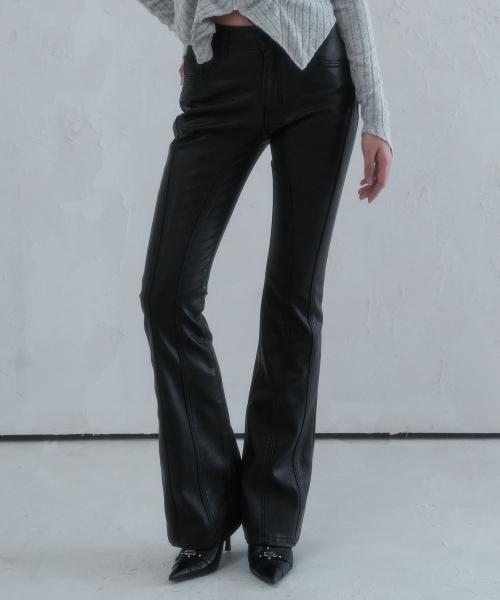Art Leather Thin Bootscut Pants BLACK