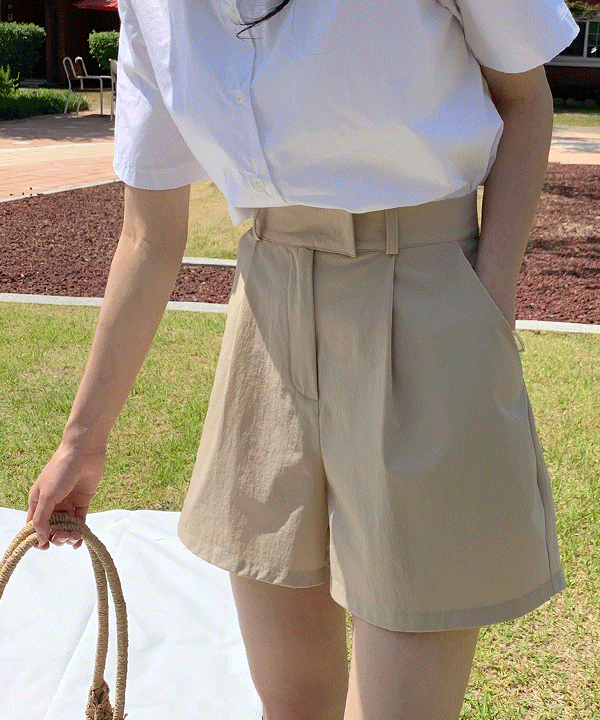 +영상 [기장선택/플러스사이즈~2XL] 다들좋대 뒷밴딩 핀턱 슬랙스 반바지 -3color