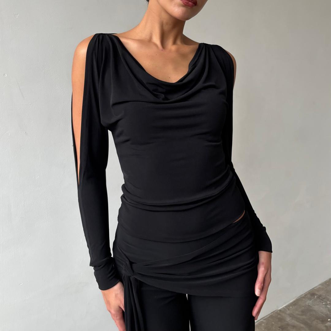 The Long Split Sleeve Top in Black - Medium