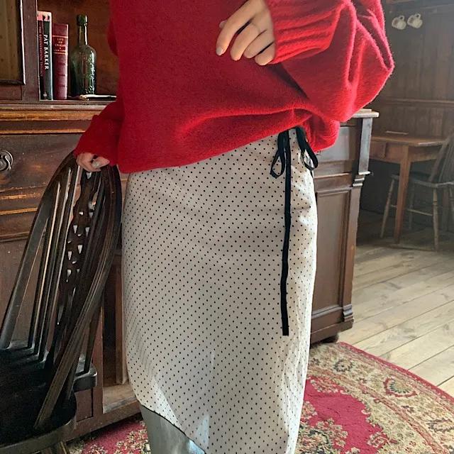 도트 벨벳 레이어드 랩스커트