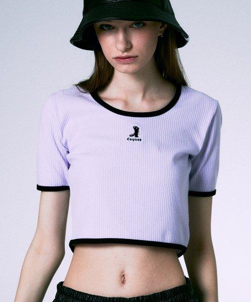 [WOMAN] SILHOUETTE LOGO U-NECK RIB HALF CROP T PURPLE