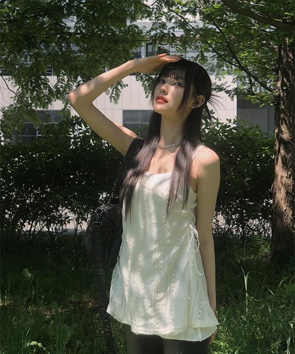 뮤니 레이스 셔링 뷔스티에 미니원피스