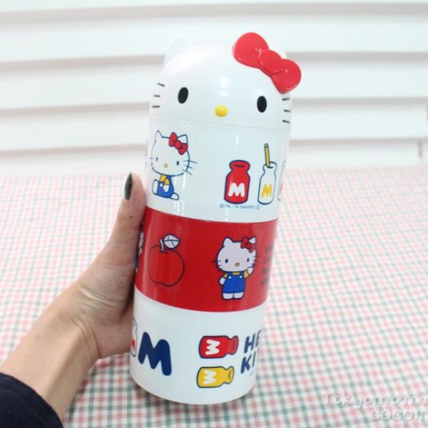 (일본)헬로키티 3단 원통형 스텝 도시락통 (입체 480ml)