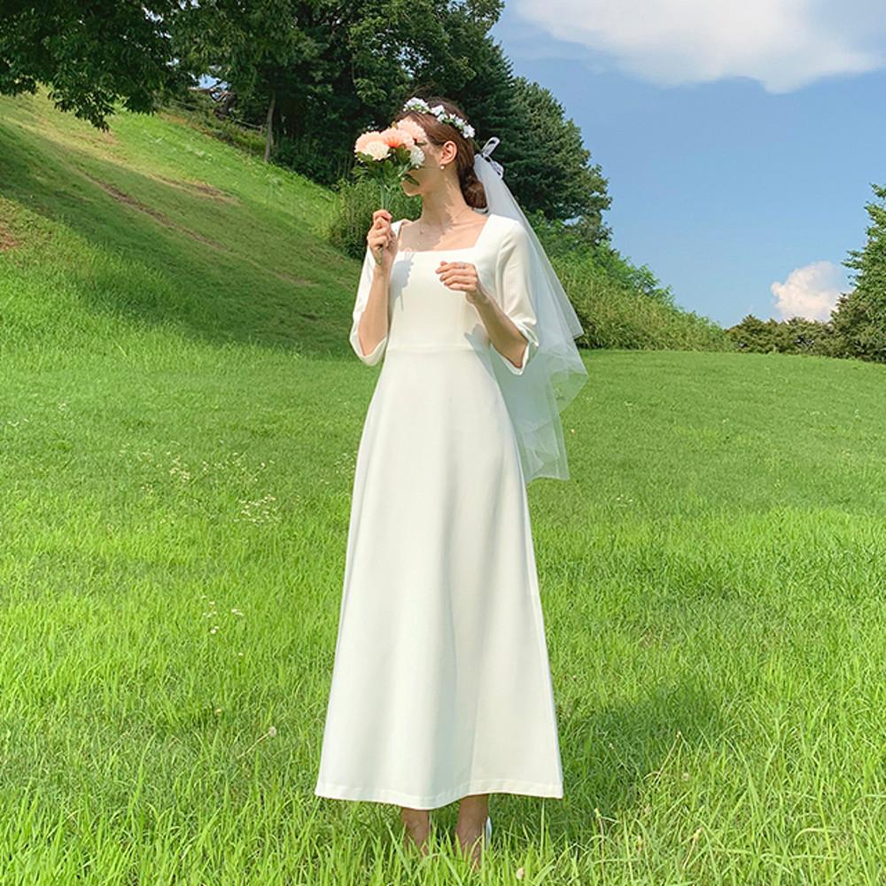 셀프웨딩 드레스 그레이스 스퀘어넥 돌잔치 원피스