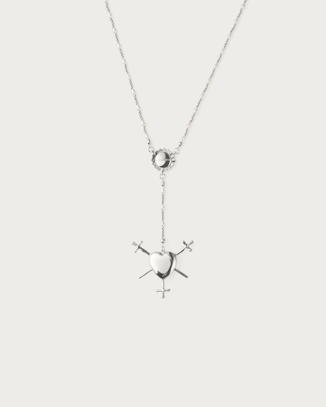 Three of Swords Rosary Necklace in Silver - Silver