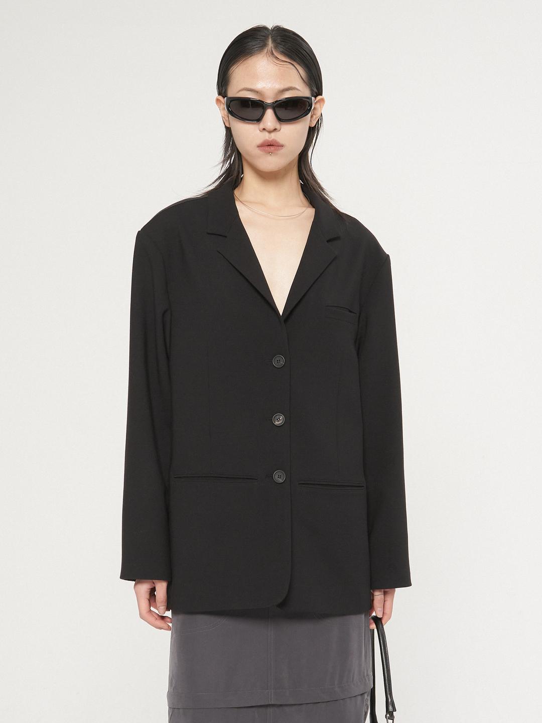 [PREVIEW 1ST DROP] LEATHER LINE OVER BLAZER, BLACK