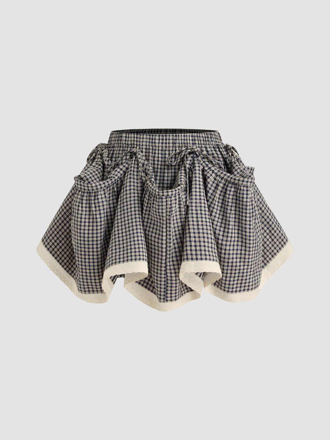Two Way Cotton-blend Mid Rise Plaid Tiered Knotted Maxi Skirt
