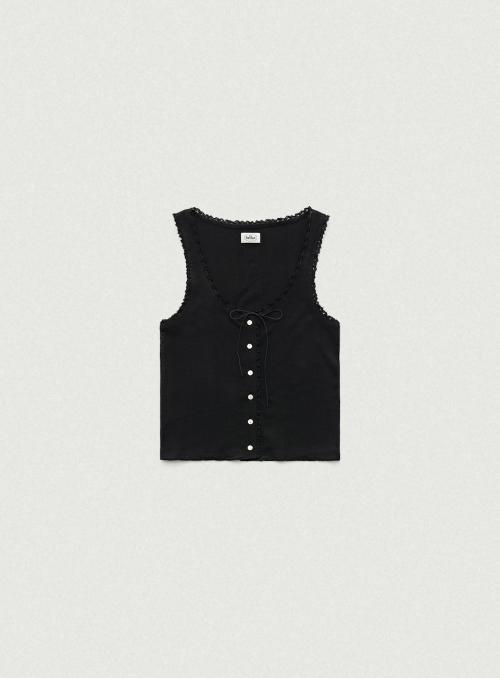 Ravioli Lace-Trim Tank Top_Black