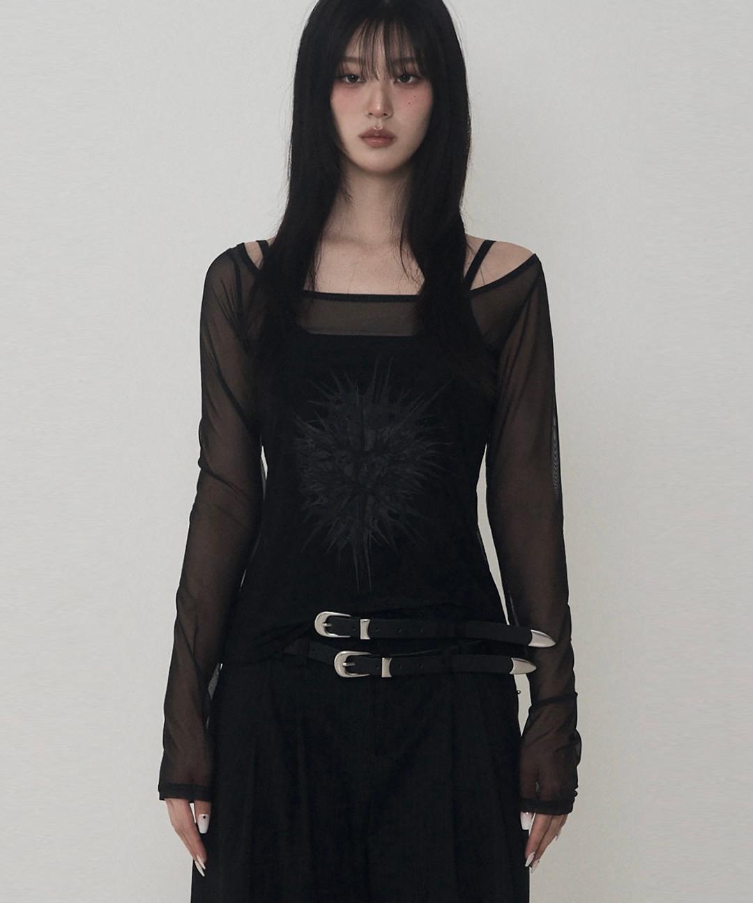 Heart Logo Layered See-Through T-Shirt (black)
