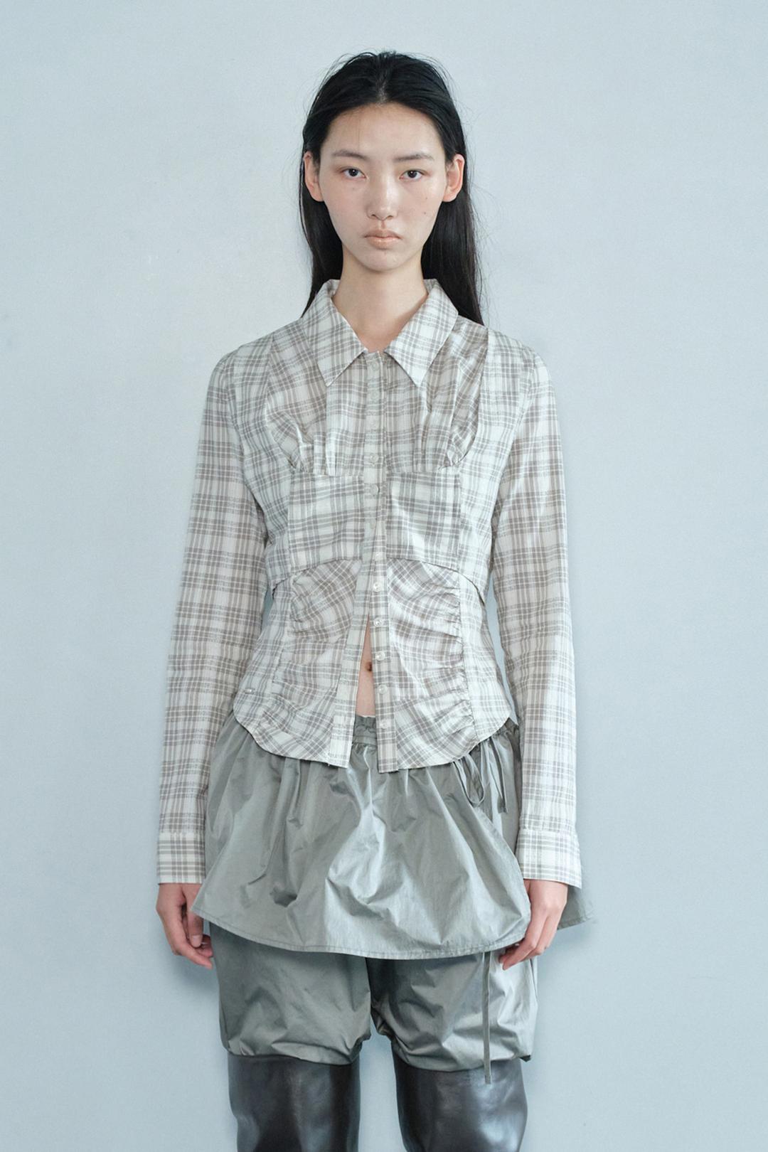 CHECK BUSTIER SHIRT / BEIGE