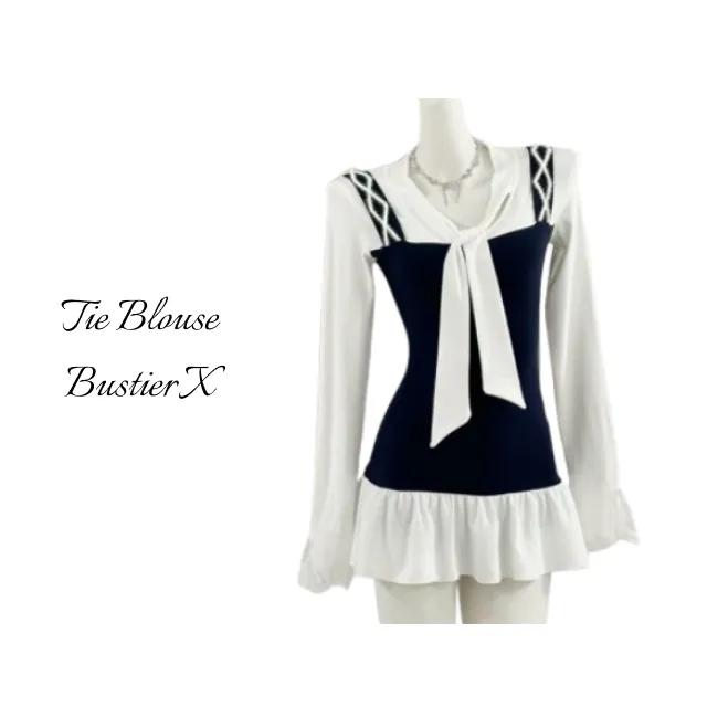 Tie Blouse Bustier X One-Piece Dress