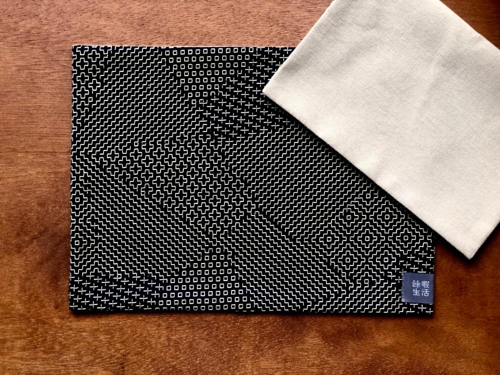 사시코 카키 스티치 네이비 티 매트 / 사시코 자수 / Tea Mat