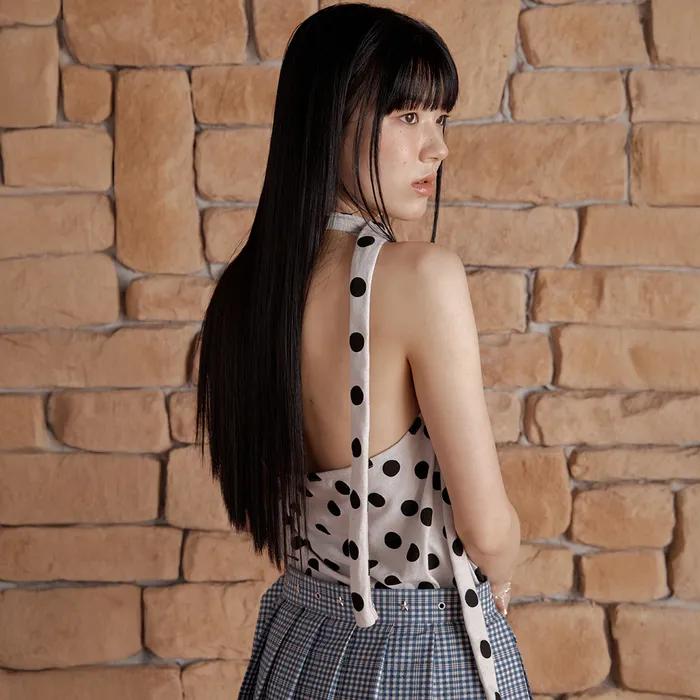[29CM 단독] DOT HALTER NECK SCARF TOP_GREY