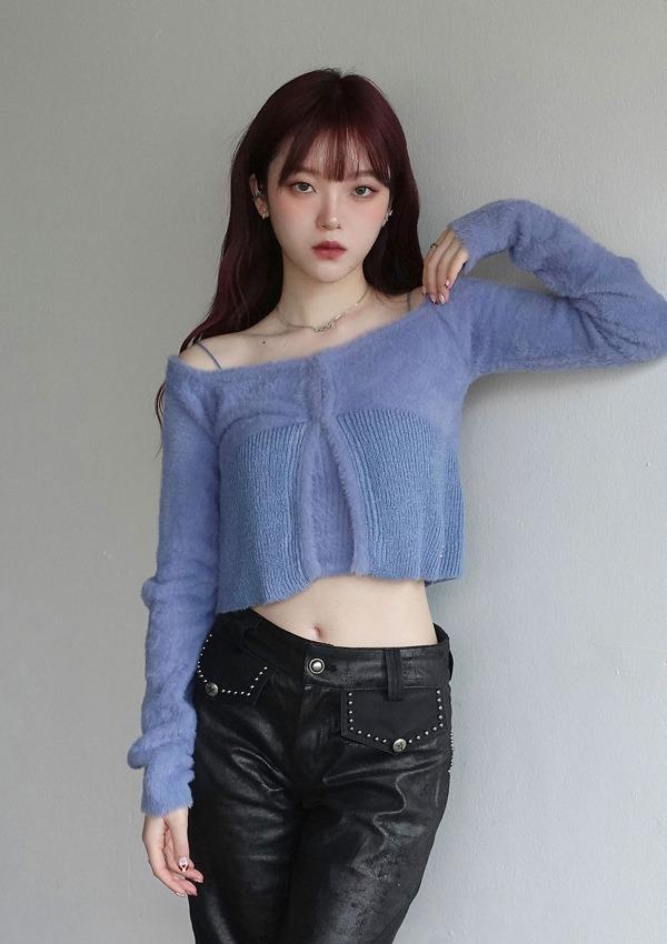 fluffy knit cd set - blue