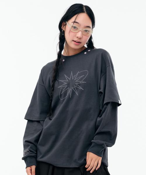 STAR STUD LAYERED LONG SLEEVES [CHARCOAL]