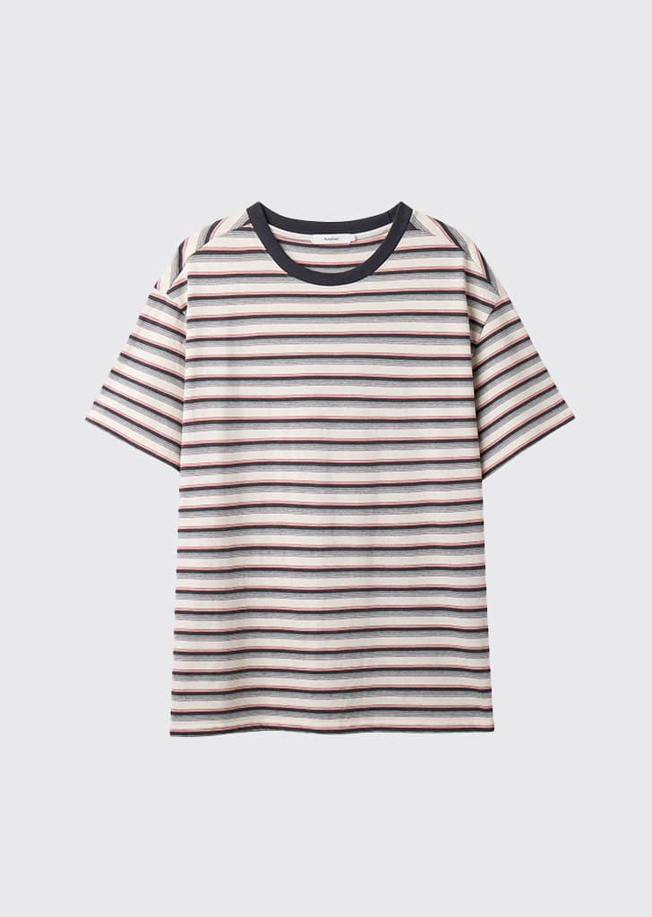 Any Multi Stripe half sleeve T-shirts_Charcoal wine