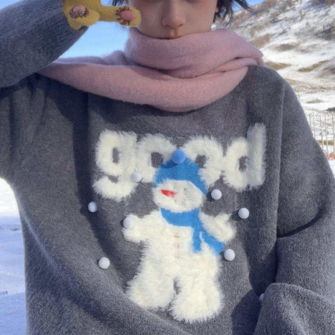Gray Red Snow Good Knit 그레이 레드 눈사람 니트