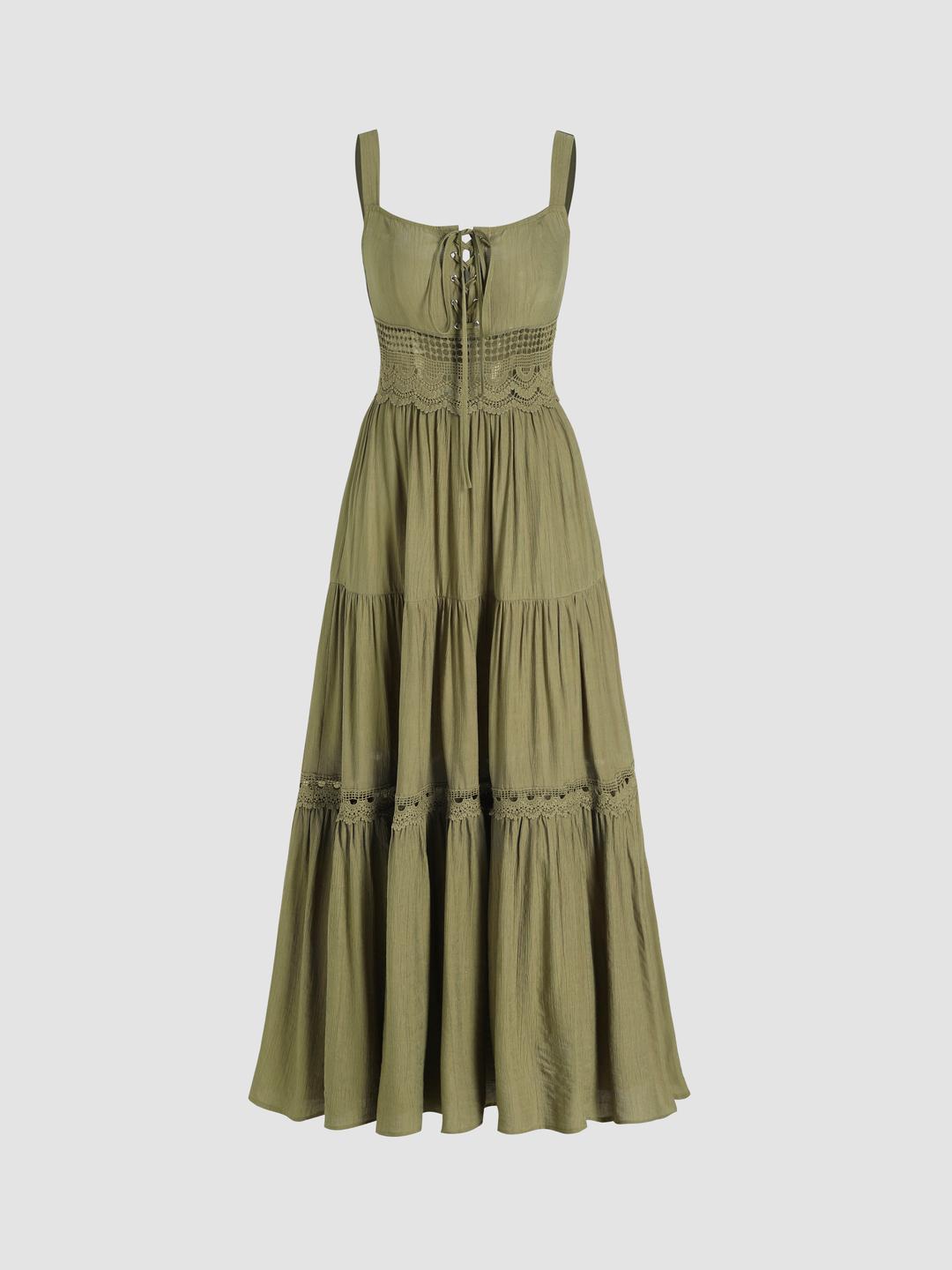 Texture Lace Up Tiered Maxi Dress