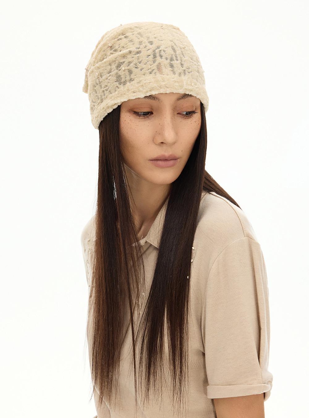 Beaded Lace Triangle Scarf (2color)