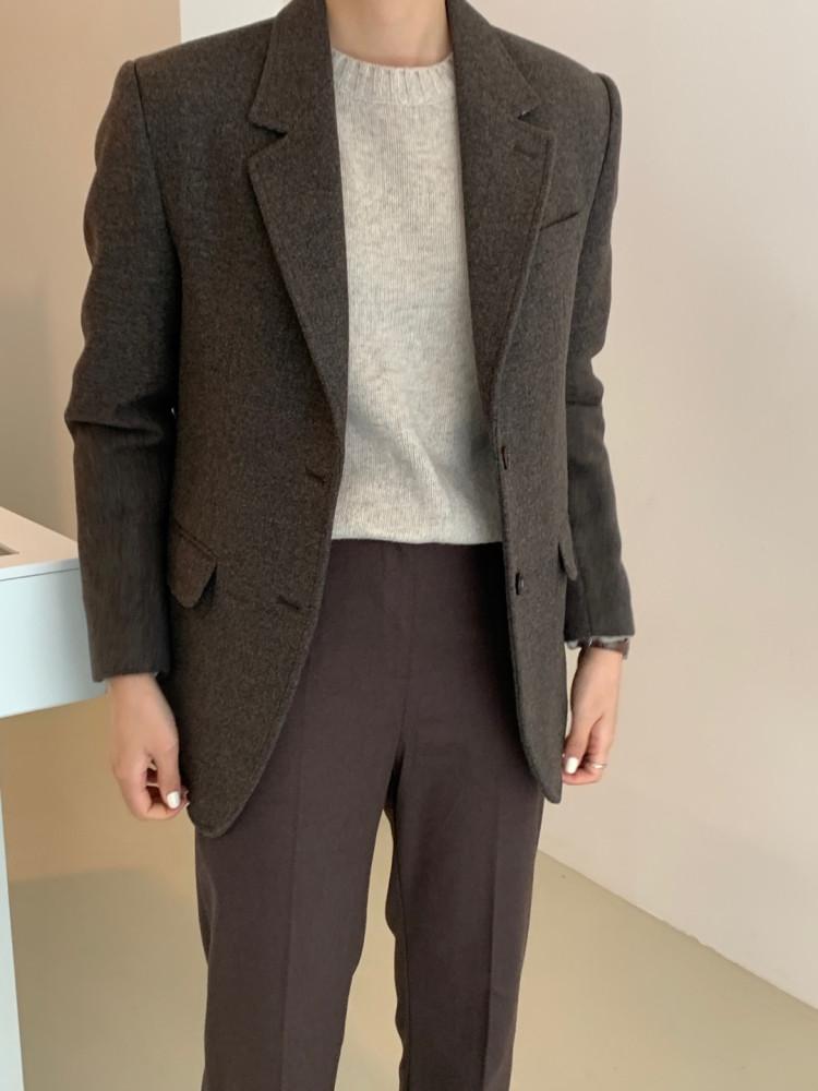 루즈핏 도톰 클래식 울 자켓 [카키브라운]