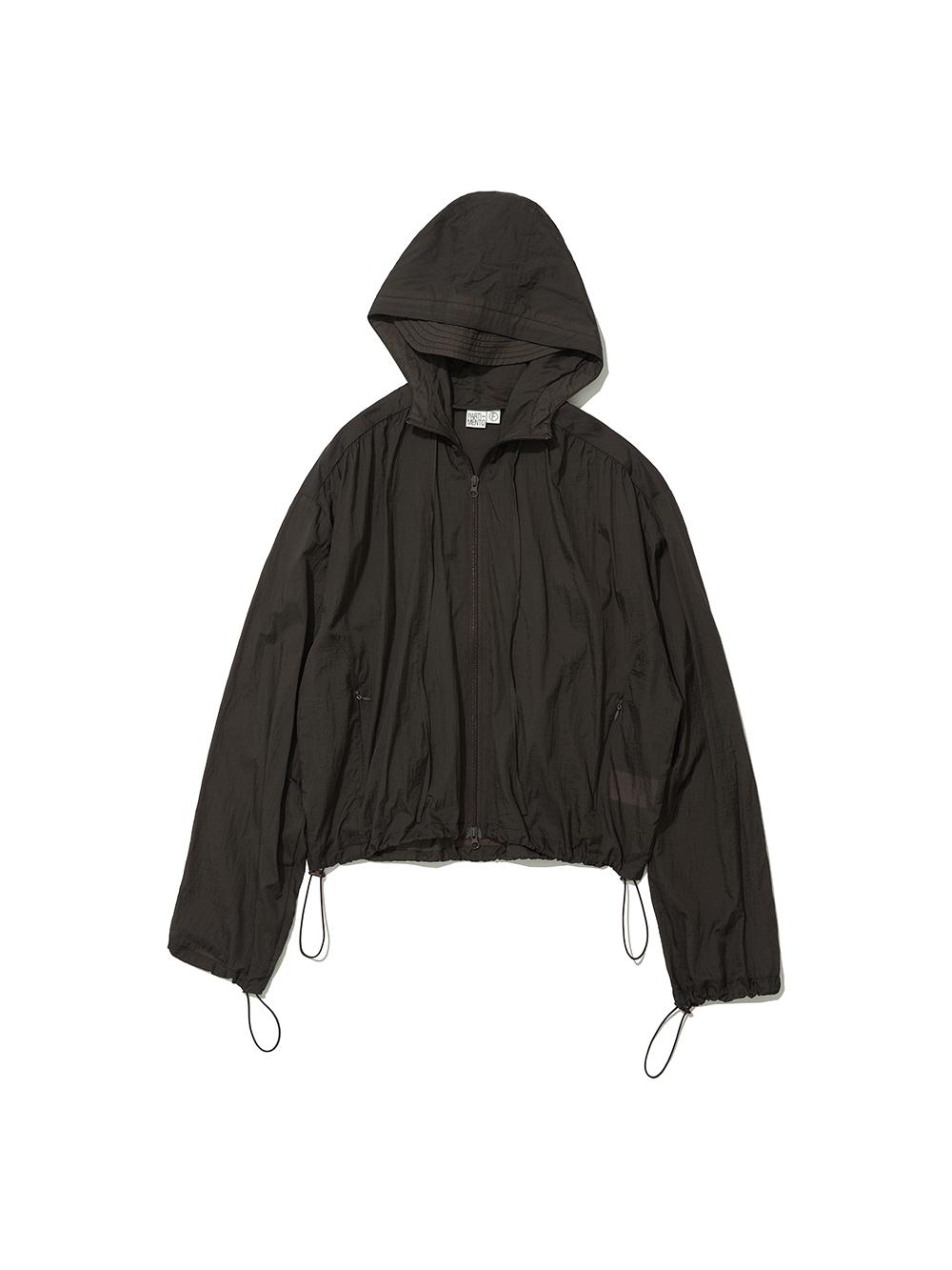 [WOMEN] SHEER SHIRRING HOODIE JACKET_BROWN