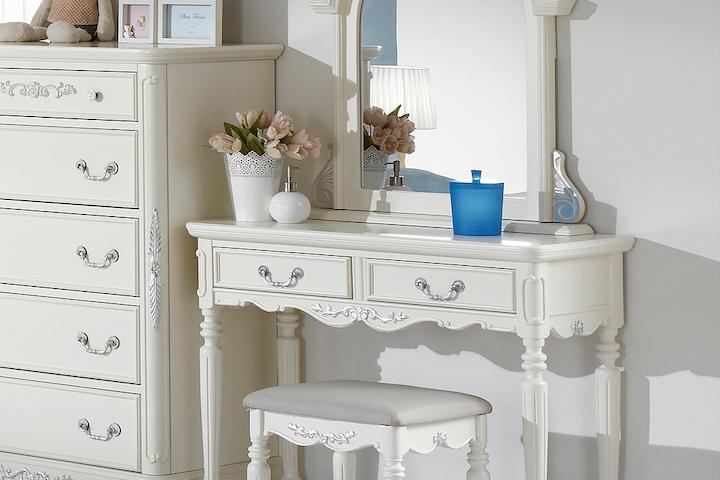 코코 엔틱 원목 학생 공주 거울 스툴 서랍장 화장대 950