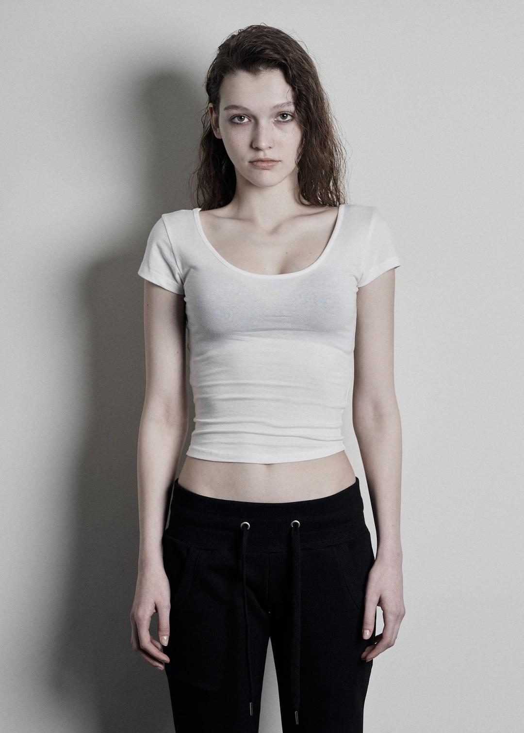SOFT U-NECK HALF SLEEVE, IVORY