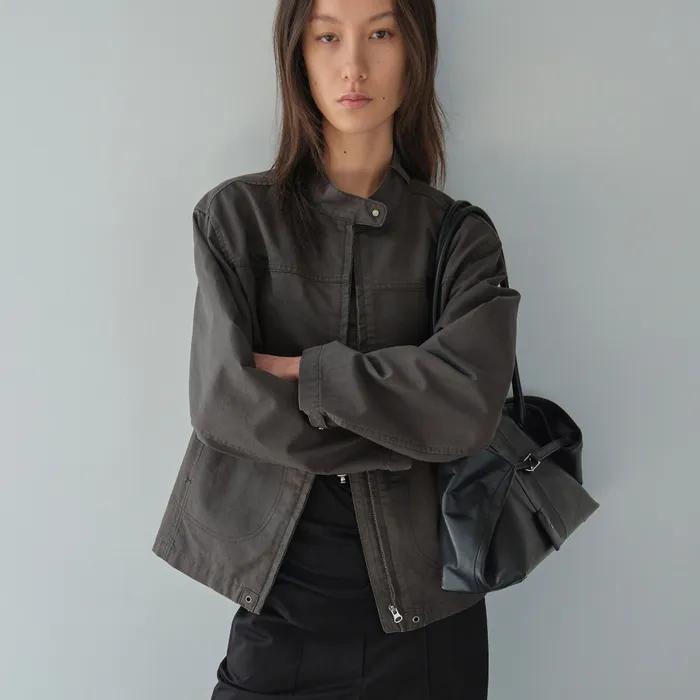 WASHED COTTON BIKER JACKET_CHARCOAL [LW261JK01CC]